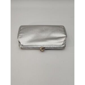 Vintage silver clutch evening bag with rhinestone snap closure